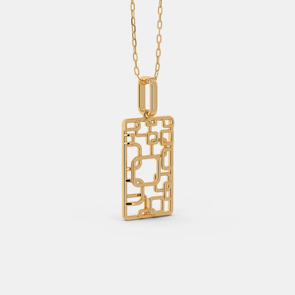 Geometric Openwork Rectangular Gold Pendant