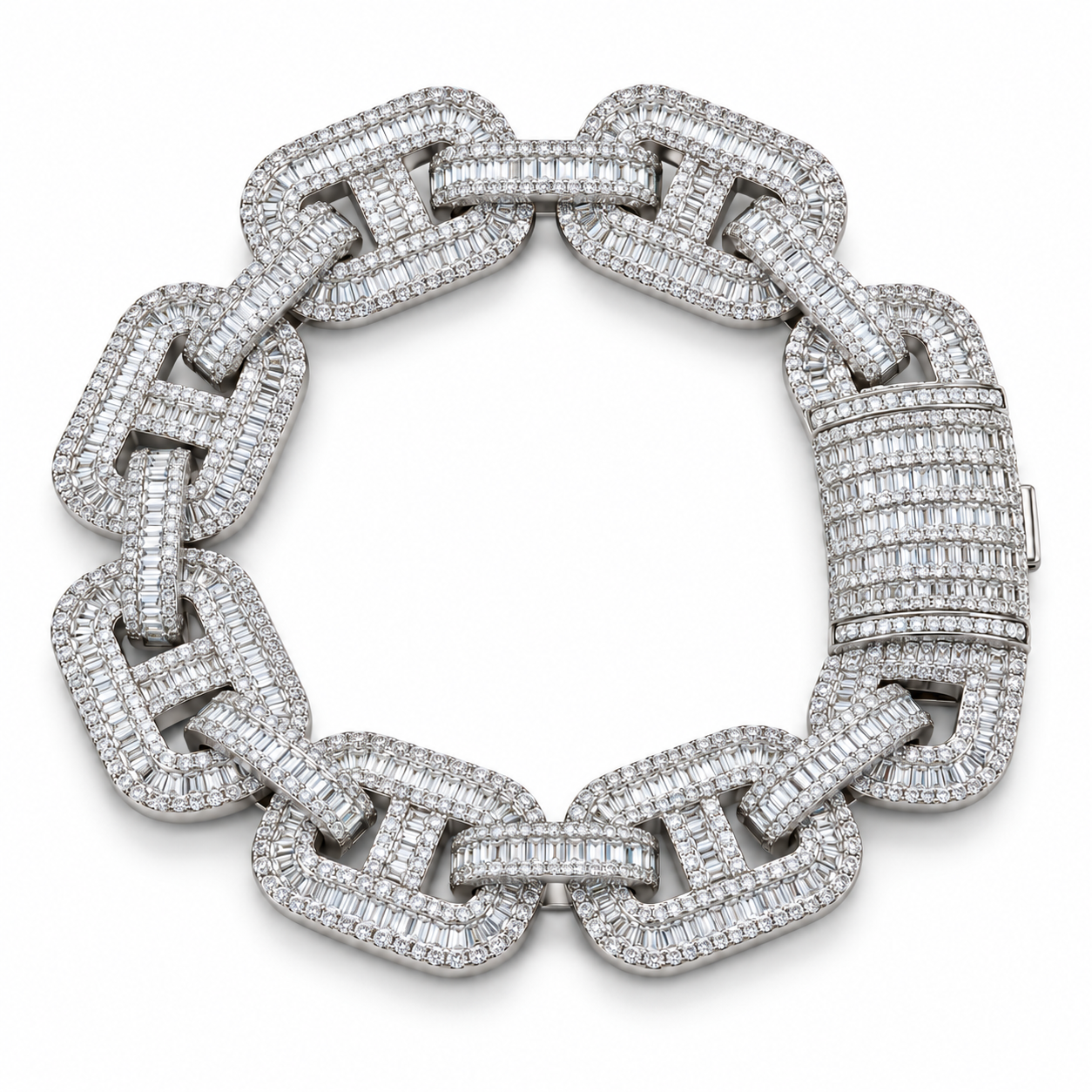 Iced Out Geometric Link Baguette Bracelet | Custom Hip Hop Jewelry