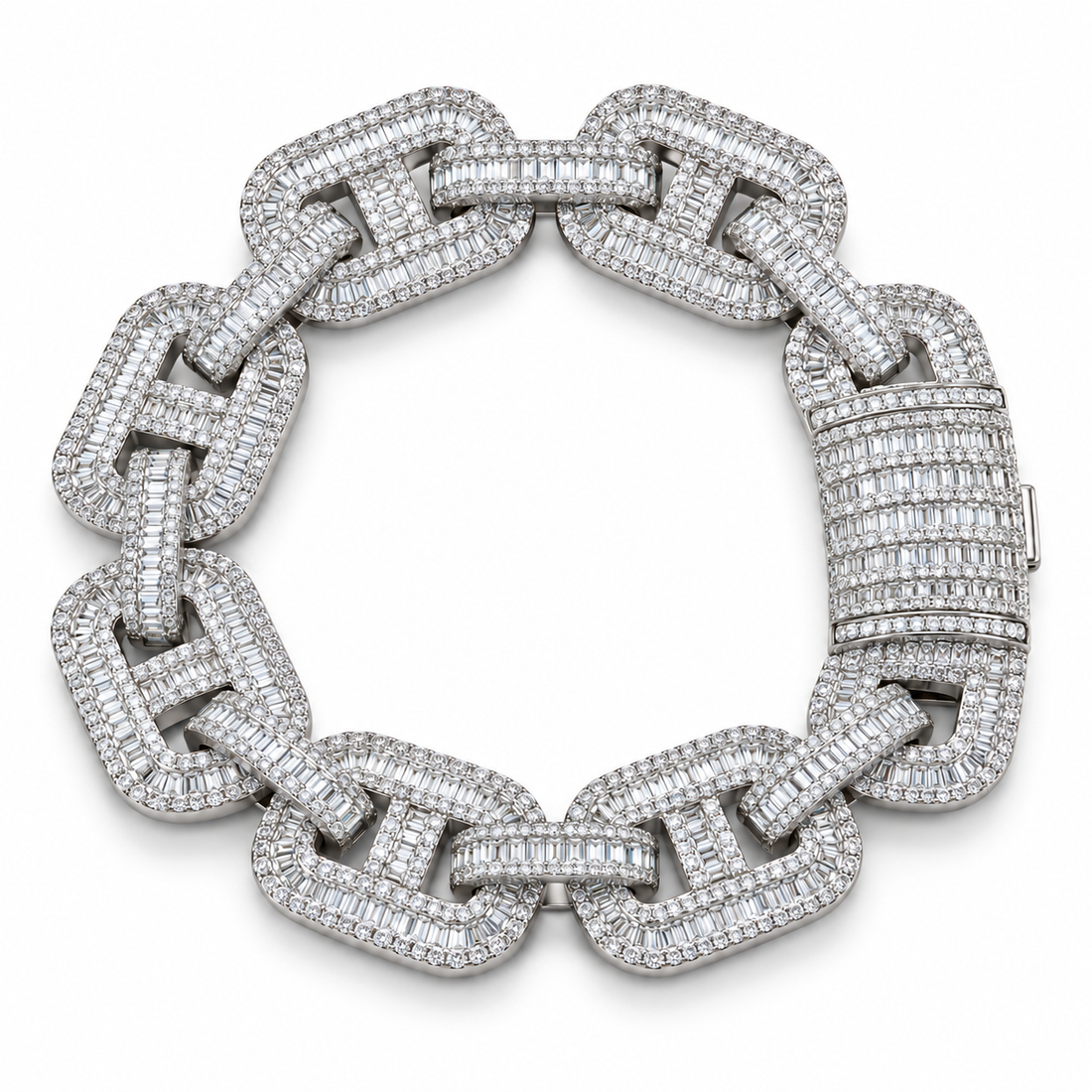 Iced Out Geometric Link Baguette Bracelet | Custom Hip Hop Jewelry