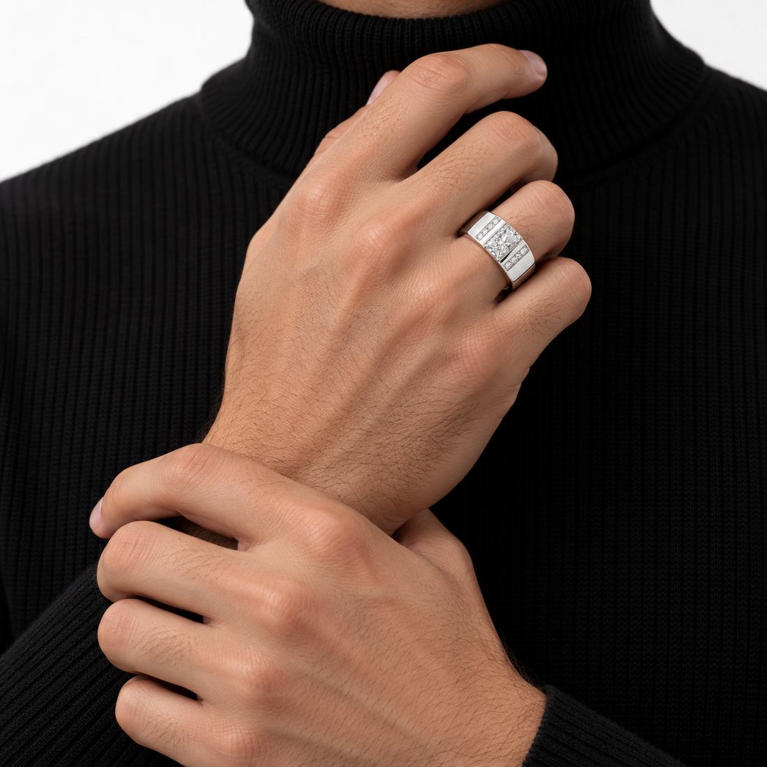 Men’s Triple-Row Round-Cut Statement Band Ring