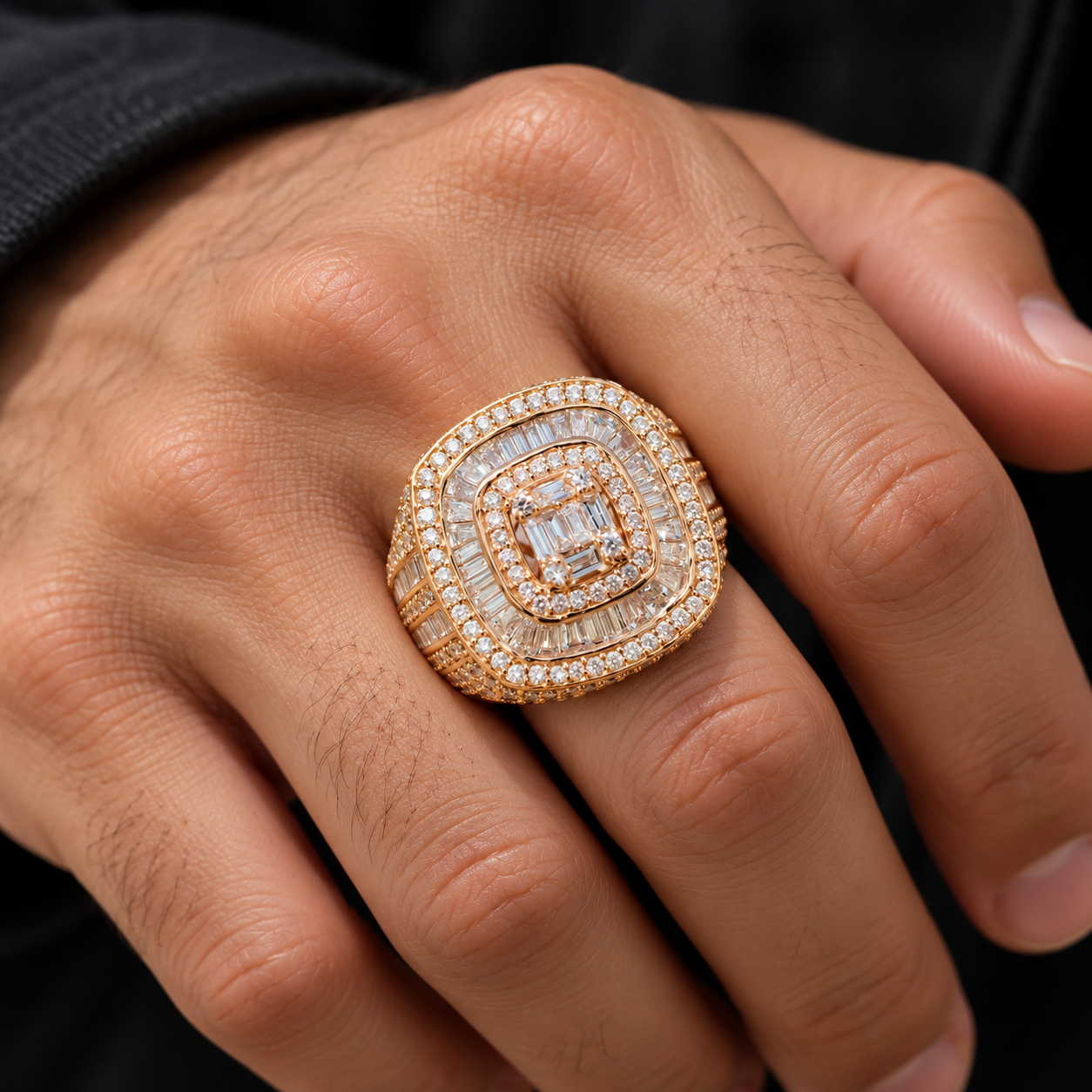 Baguette Cluster Multi Halo Iced Out Hip Hop Statement Ringg