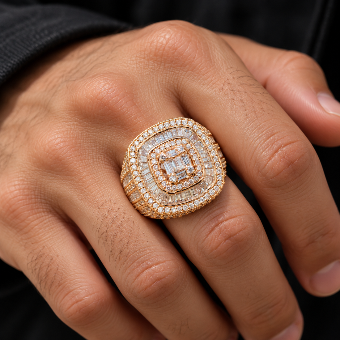 Baguette Cluster Multi Halo Iced Out Hip Hop Statement Ringg