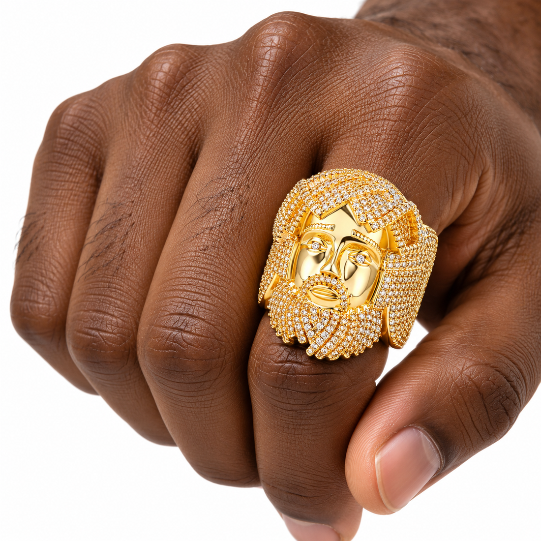 Iced Out Egyptian King Head Statement Ring