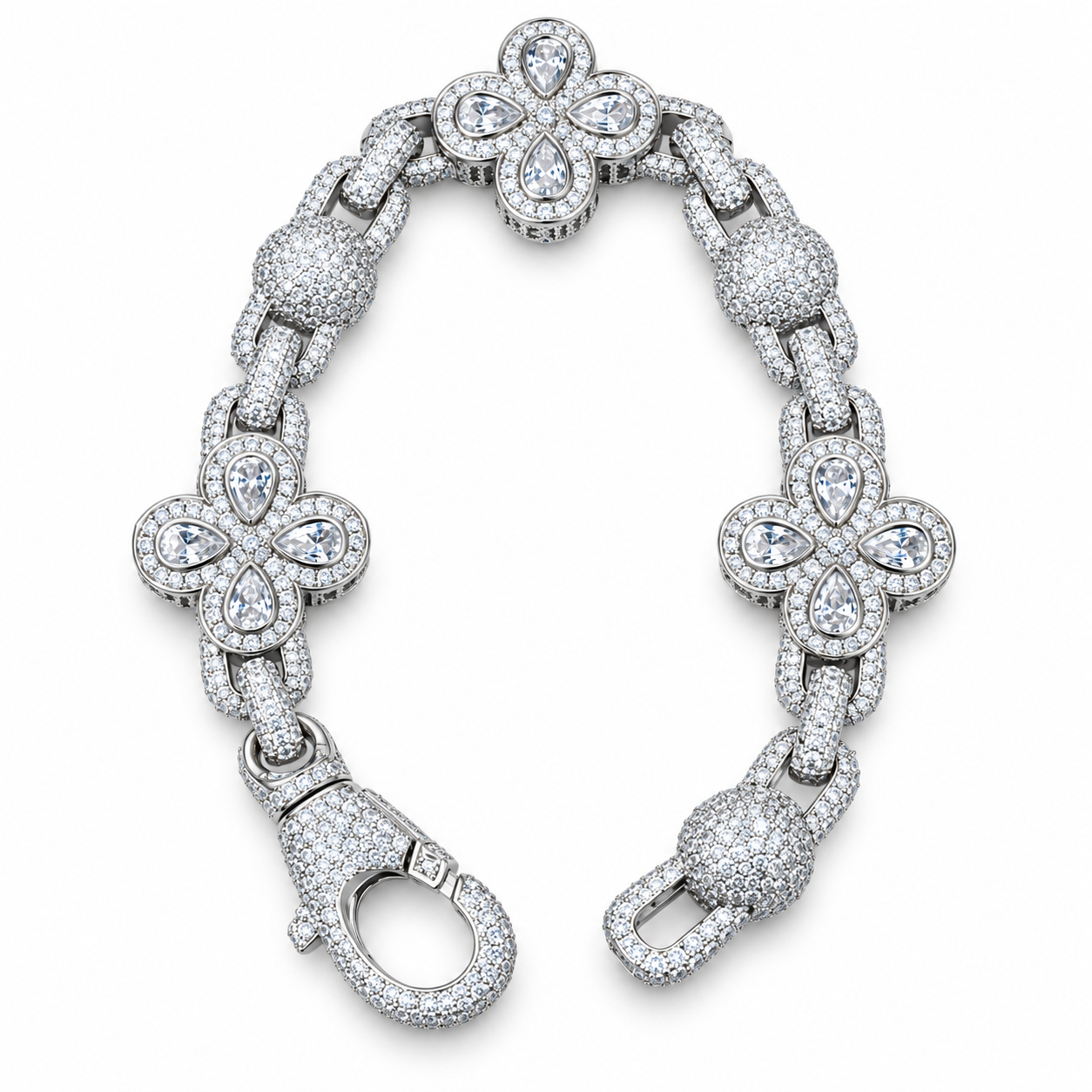 Iced Out Four Petal Clover Floral Bead Bracelet | Custom Hip Hop Jewelry