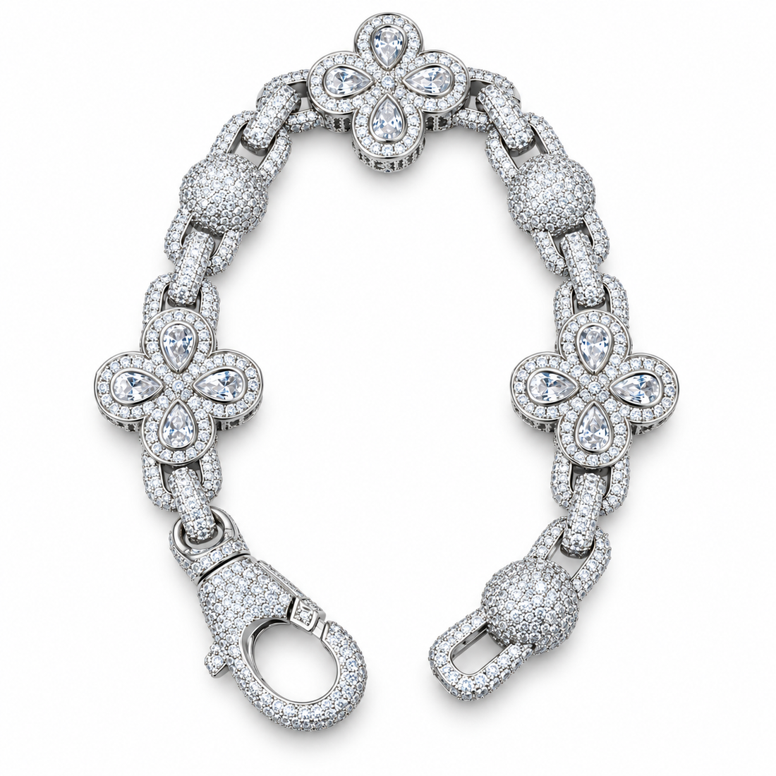 Iced Out Four Petal Clover Floral Bead Bracelet | Custom Hip Hop Jewelry