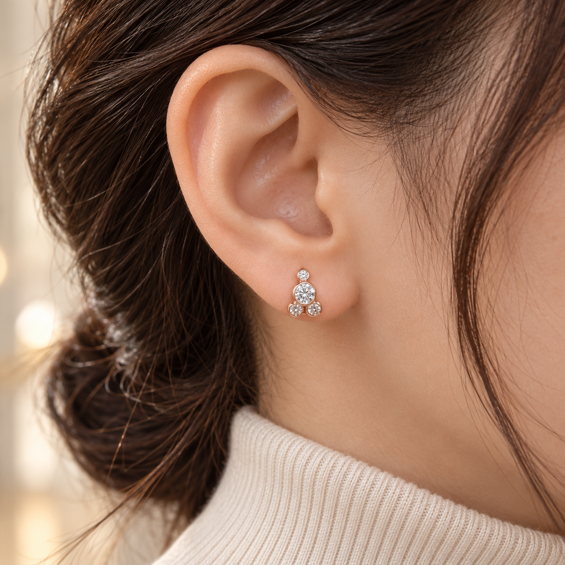 Round Bezel-Set Cluster Stud Earrings in Rose Gold Tone