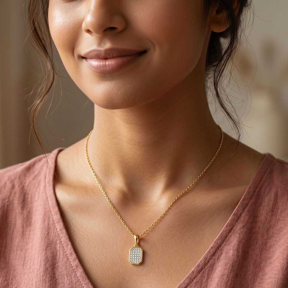 Octagon Pavé Tag Pendant