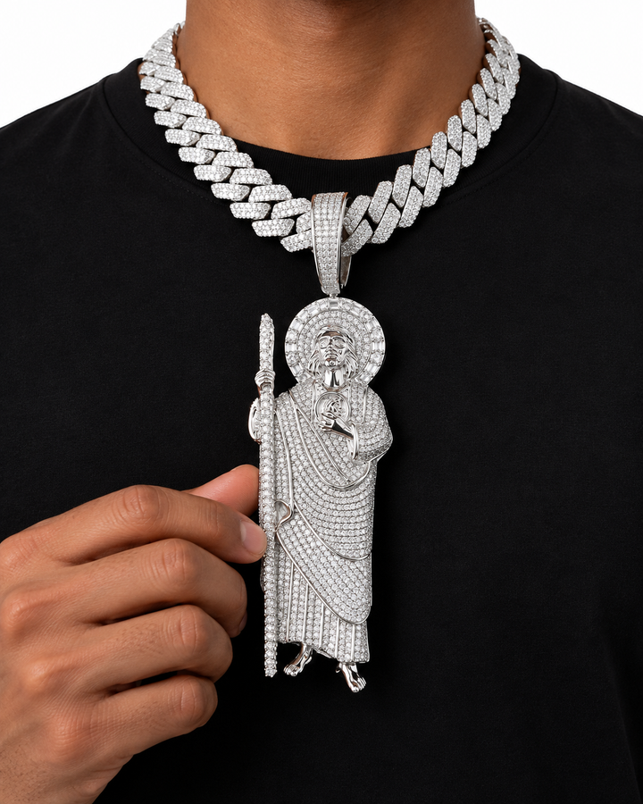 Custom Iced Out Saint Joseph & Child Pendant | Made to Order