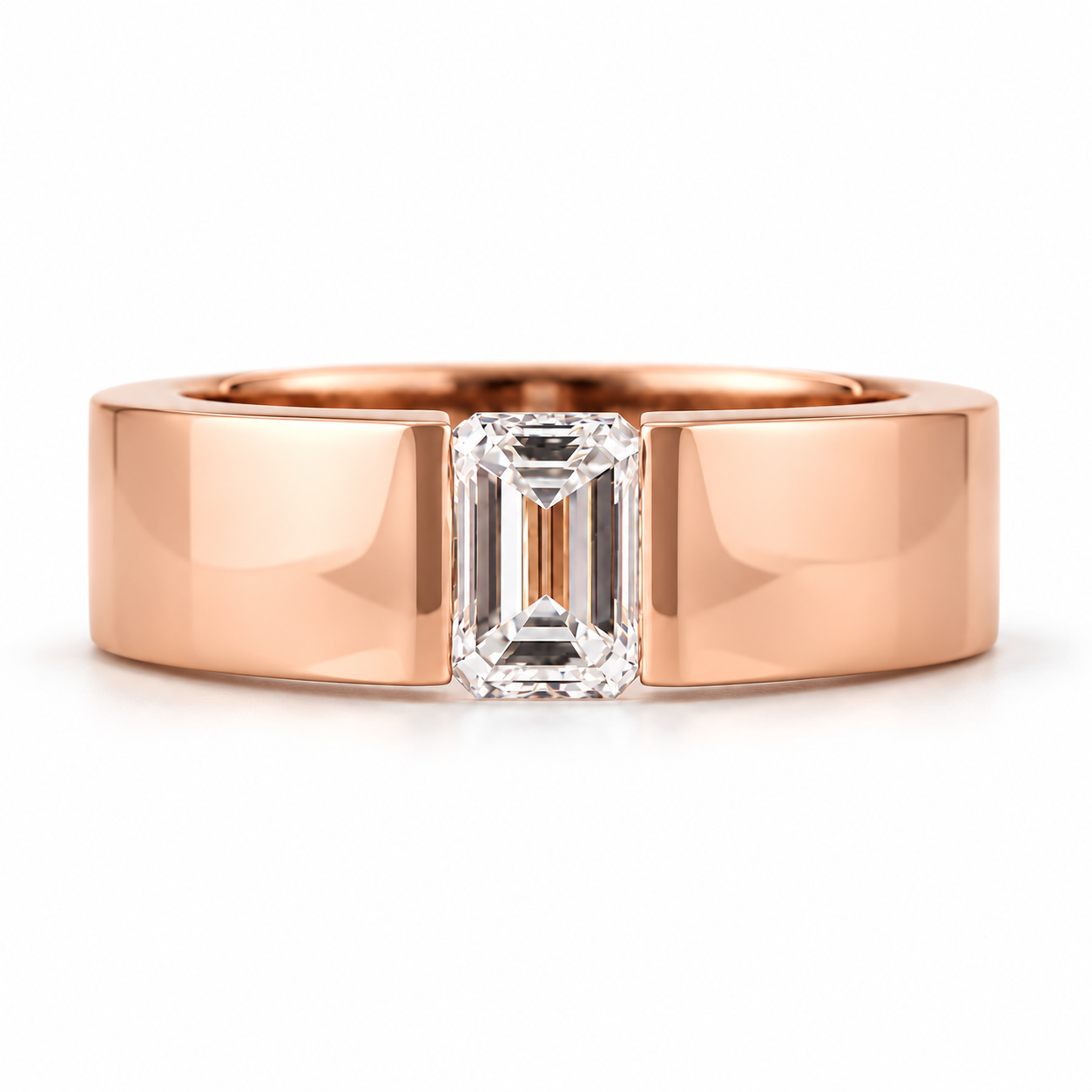 Princess Cut Solitaire White Metal Scrollwork Band Ring