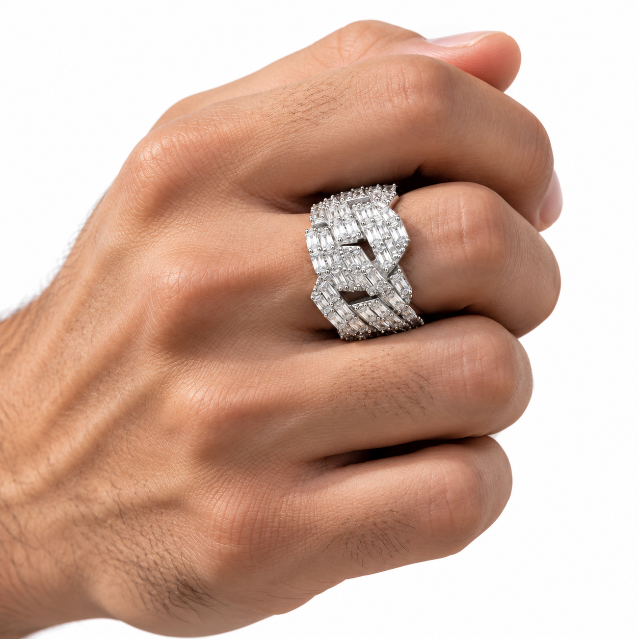 Iced Out Baguette Cuban Link Band Ring