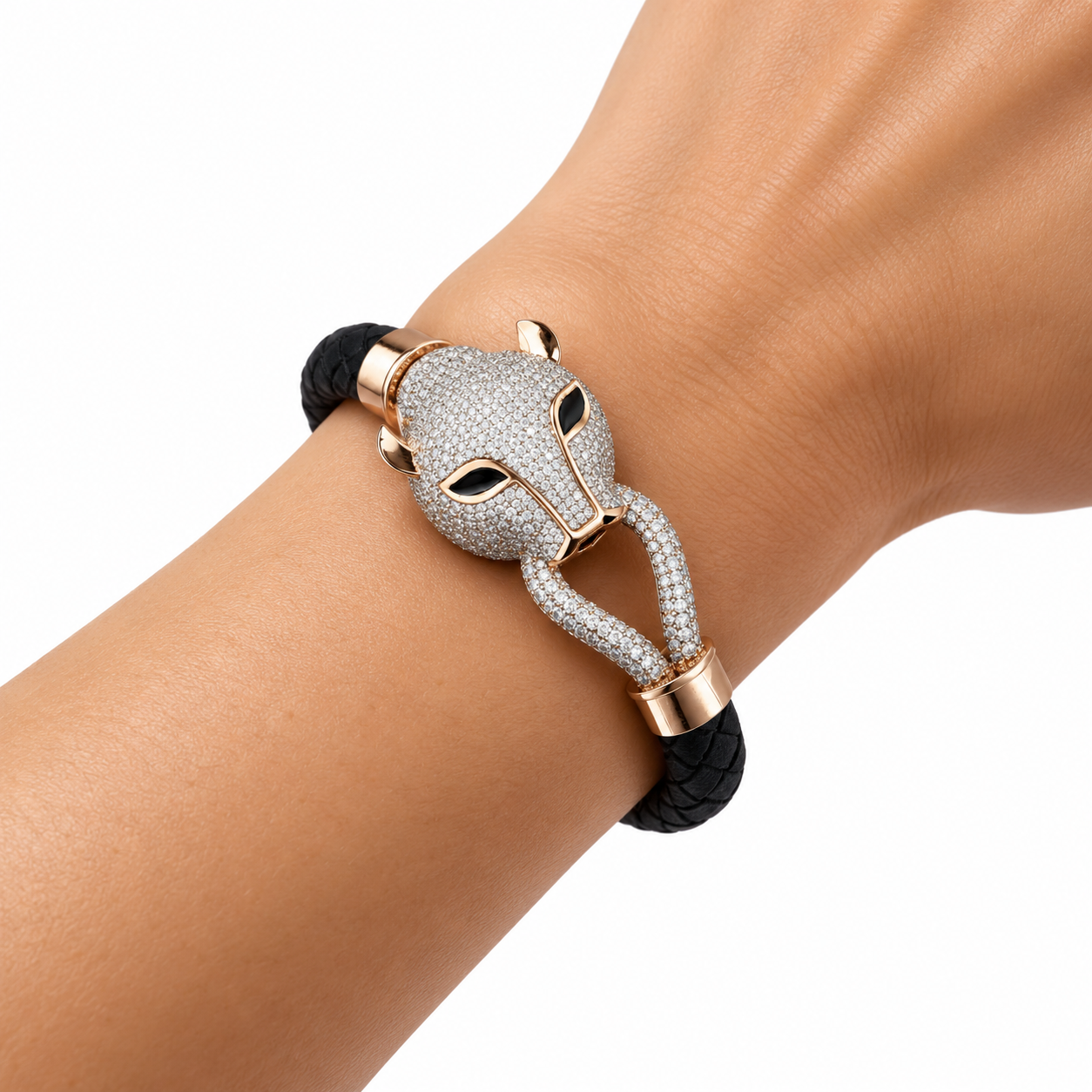 Custom Pavé Panther Head Braided Bracelet | Made to Order