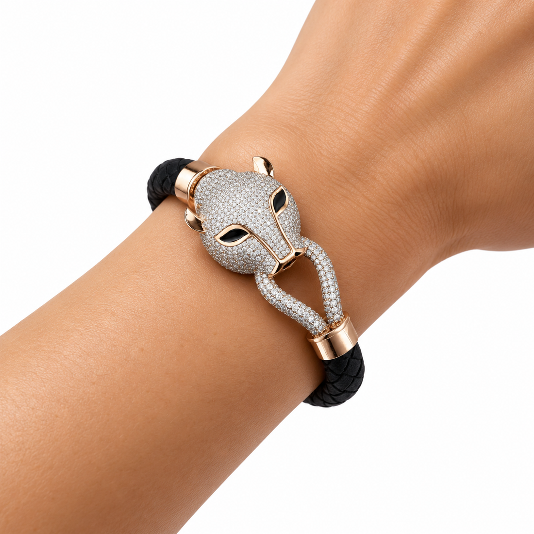Custom Pavé Panther Head Braided Bracelet | Made to Order
