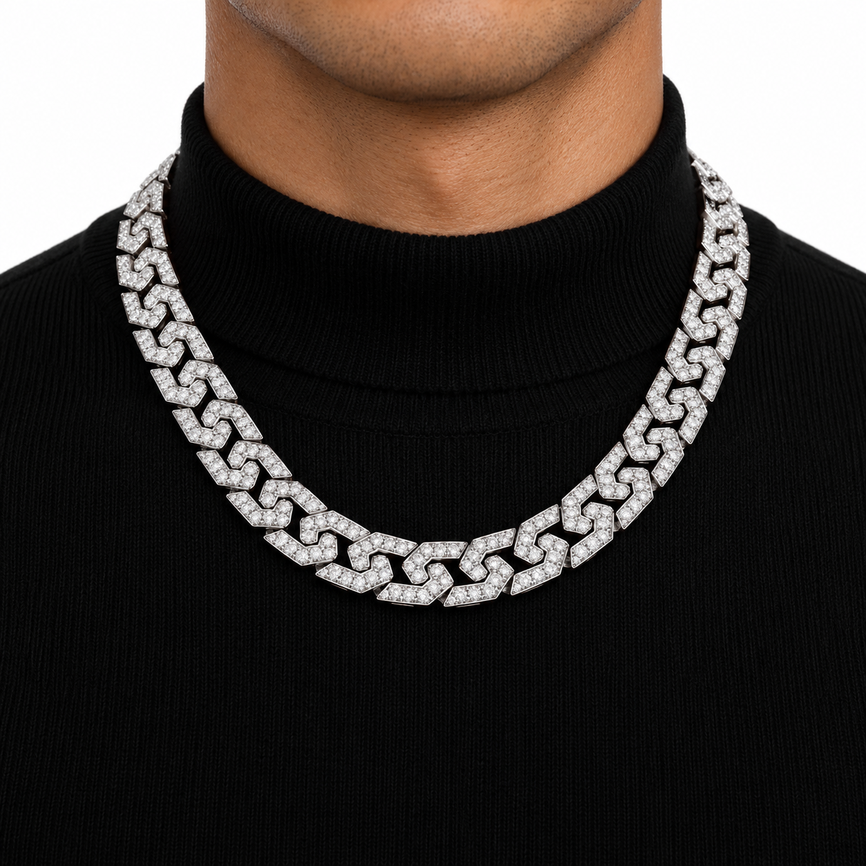 Iced Out Geometric Link Chain Necklace | Custom Hip Hop Jewelry