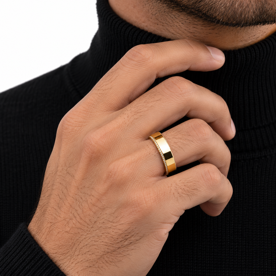 Men’s Geometric Openwork Round-Cut Statement Band Ring