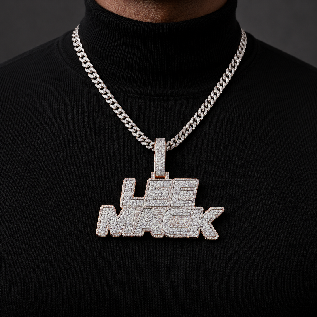 Custom Two Row Block Name Iced Out Two Tone Pendant – Personalized Hip Hop Jewelry