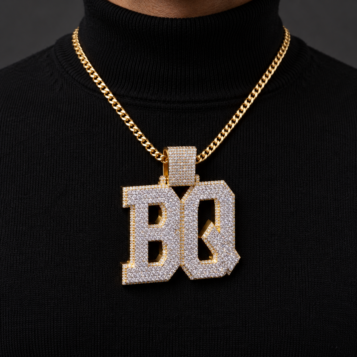 Custom Double Letter Iced Out Yellow Gold-Tone Pendant – Personalized Block Initial Hip Hop Jewelry