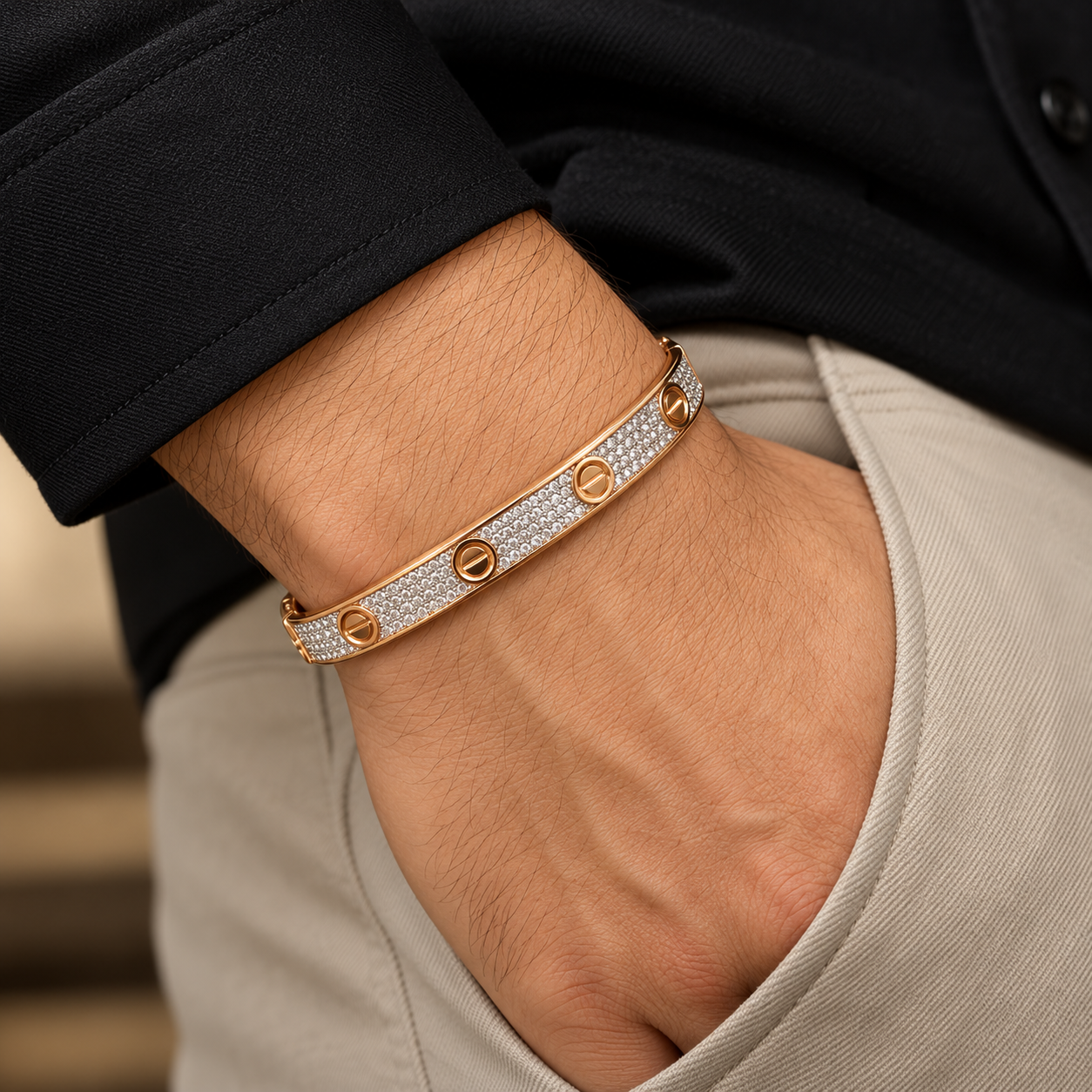 Pavé Screw Motif Bangle Bracelet