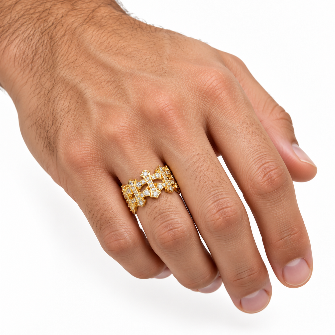 Iced Out Gothic Cross Eternity Band Ring