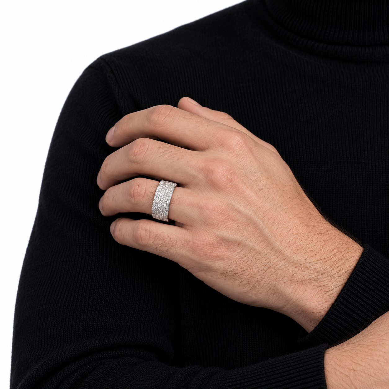 Men’s Brushed Finish Pavé Edge Wedding Band Ring