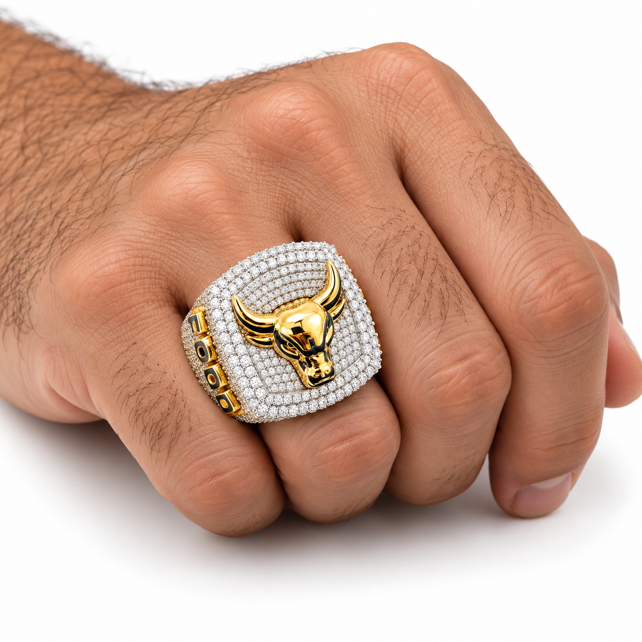 Iced Out Bull Head Statement Ring
