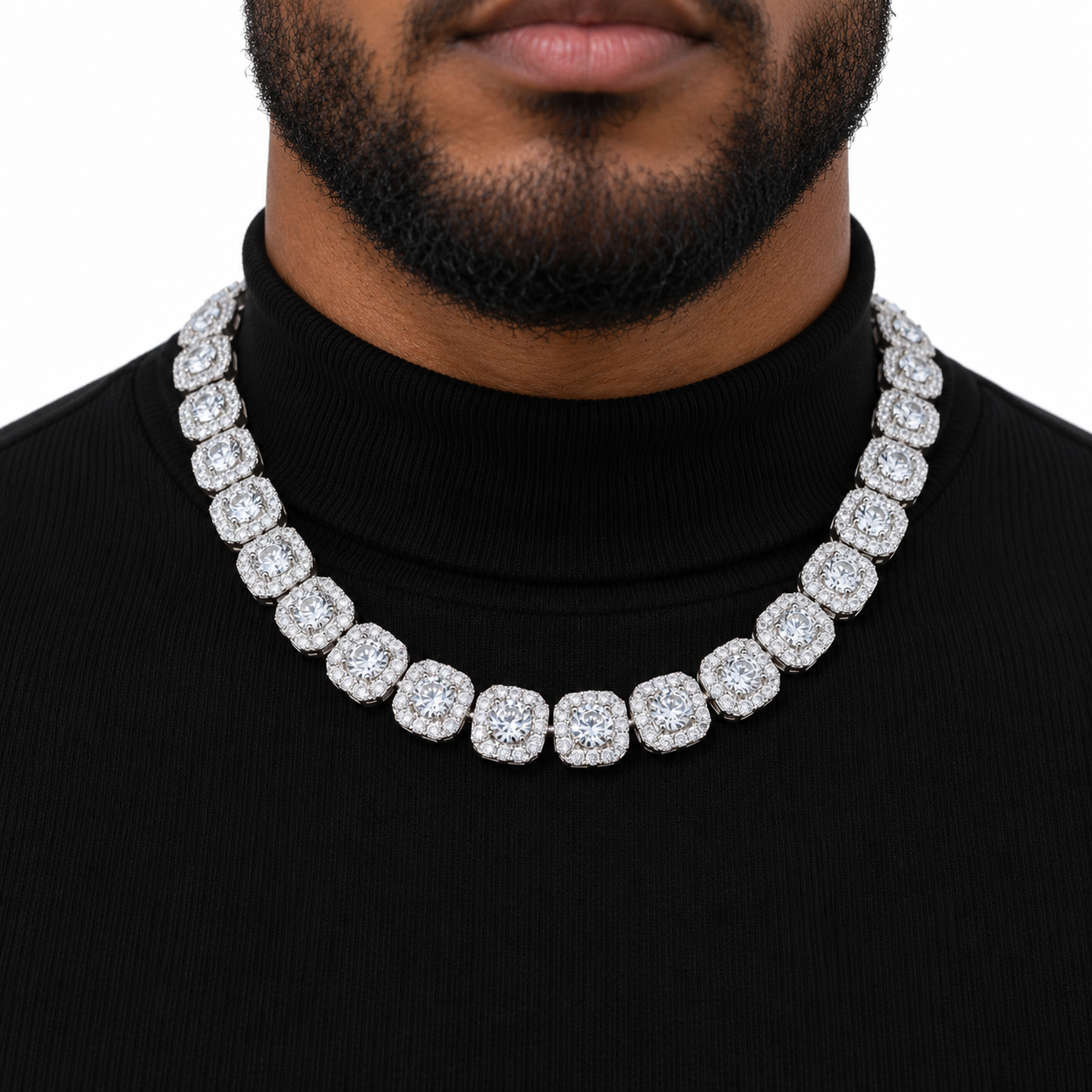 Custom Iced Out Cushion Halo Link Necklace