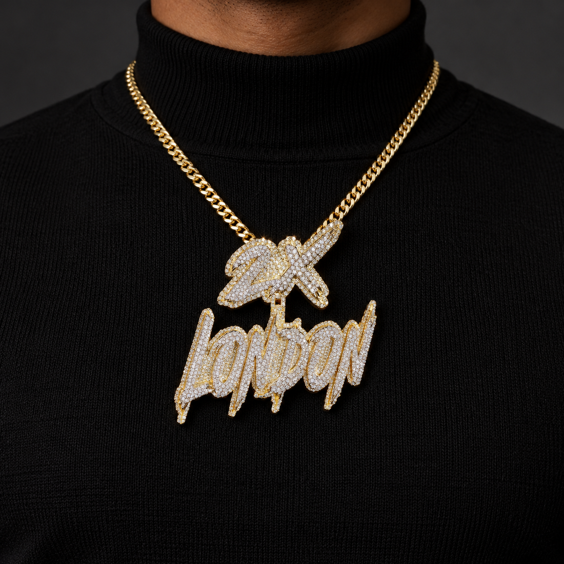 Custom 2X London Graffiti Name Iced Out Two Tone Pendant – Personalized Hip Hop Jewelry