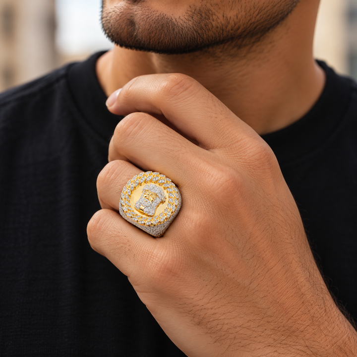 Jesus Head Laurel Wreath Iced Out Hip Hop Statement Ring