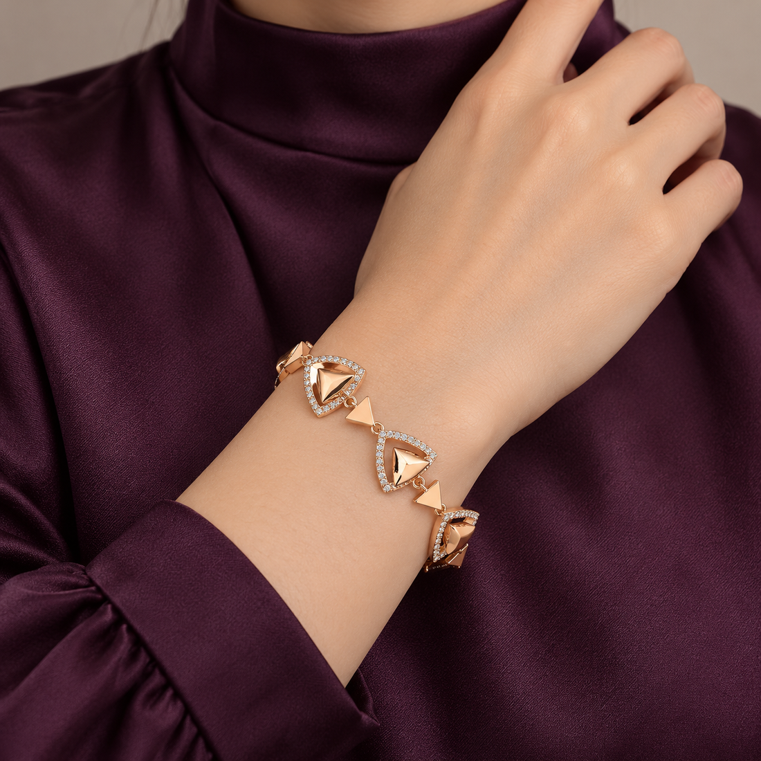 Rose Gold-Tone Triangle Halo Geometric Link Bracelet