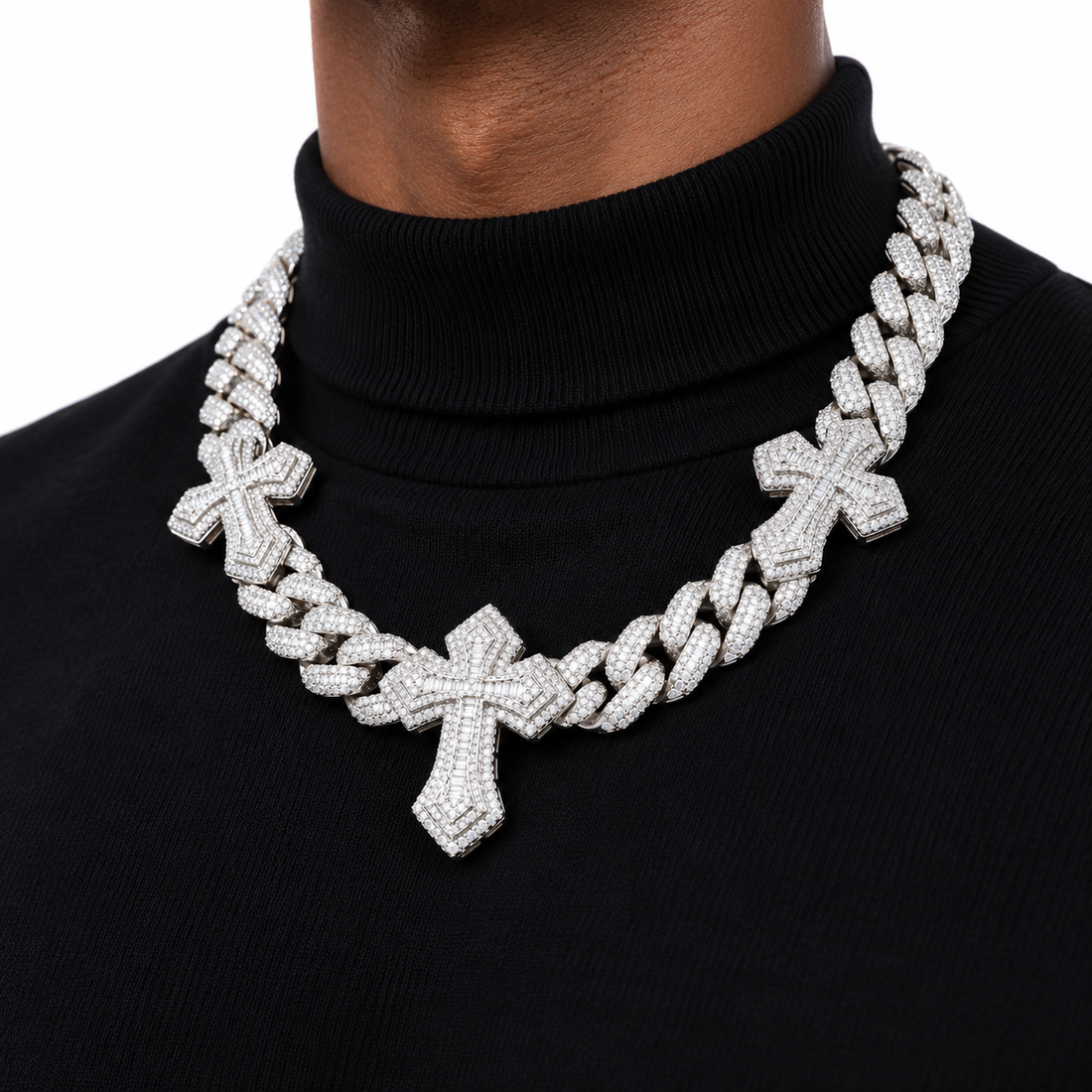 Iced Out Triple Cross Cuban Link Necklace | Custom Hip Hop Jewelry