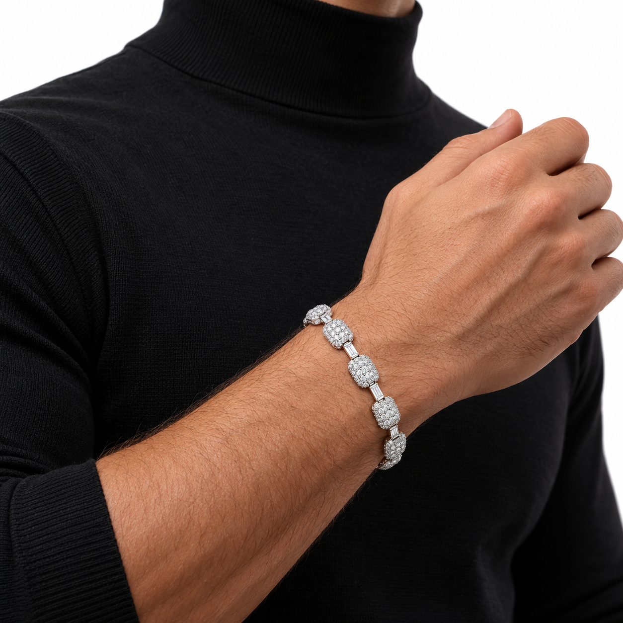 Iced Out Cushion Link Baguette Bracelet | Custom Hip Hop Jewelry