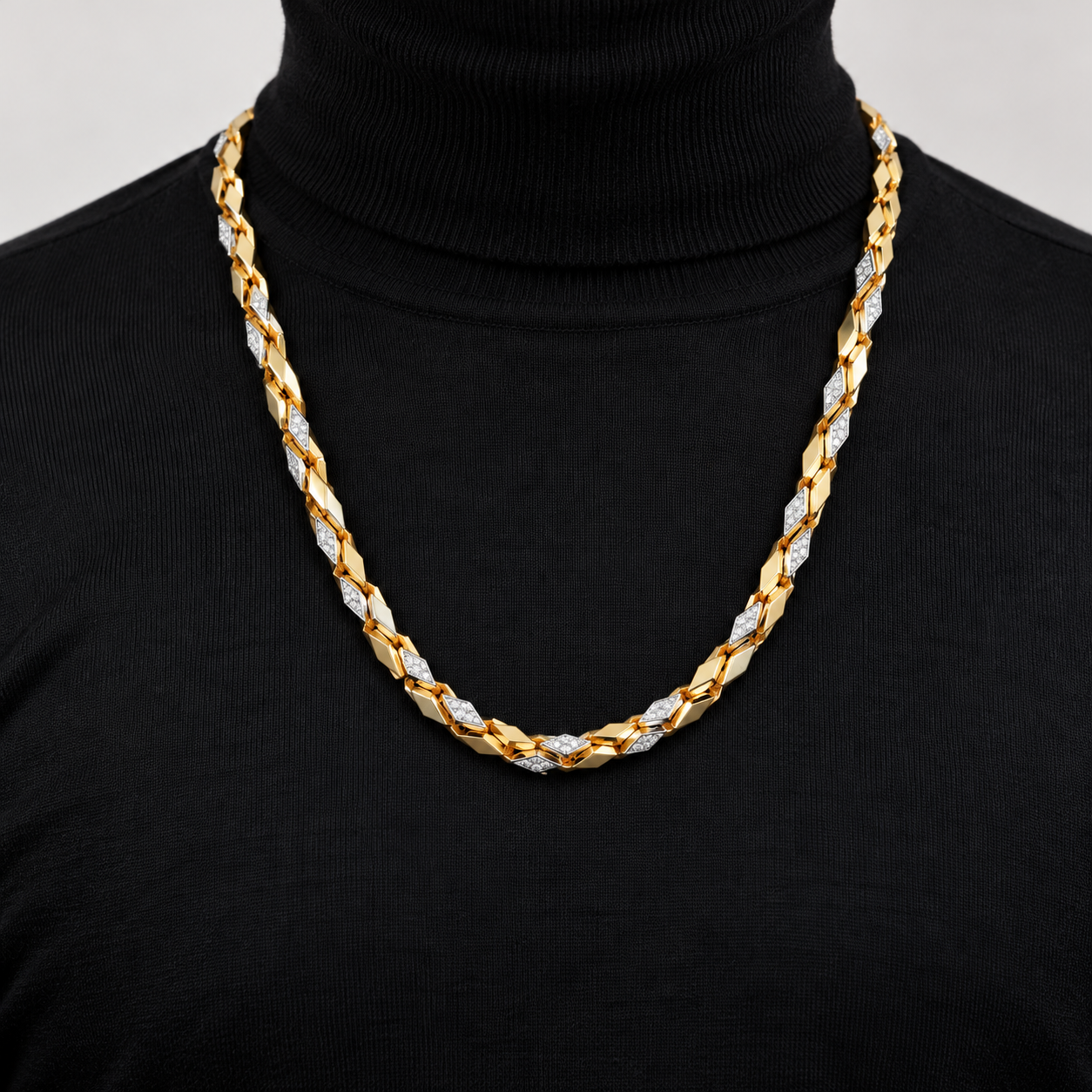 Two-Tone Geometric Pavé Link Necklace