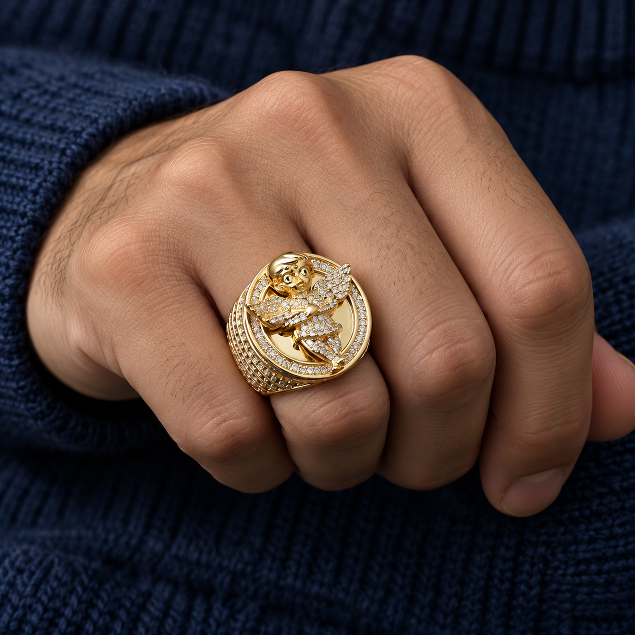 Cherub Angel Oval Iced Out Hip Hop Statement Ring