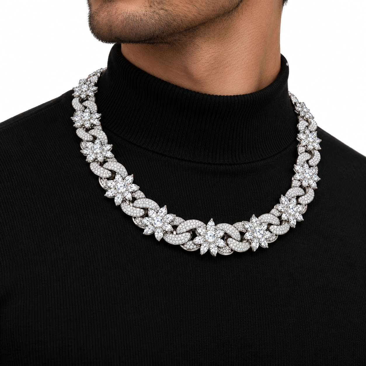 Iced Out Floral Cuban Link Necklace | Custom Hip Hop Jewelry