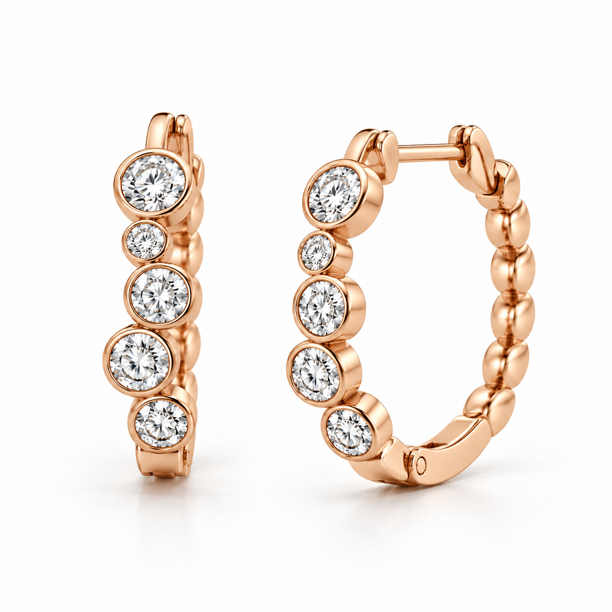 Round Bezel-Set Bubble Hoop Earrings in Rose Gold Tone