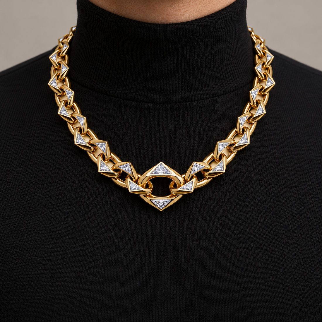 Men’s Triangle Stone Geometric Link Statement Necklace