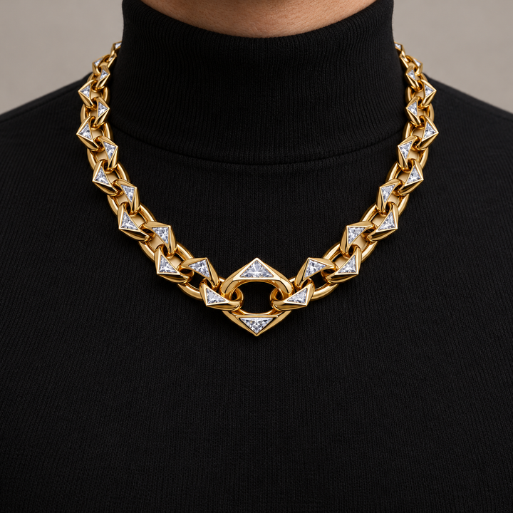 Men’s Triangle Stone Geometric Link Statement Necklace