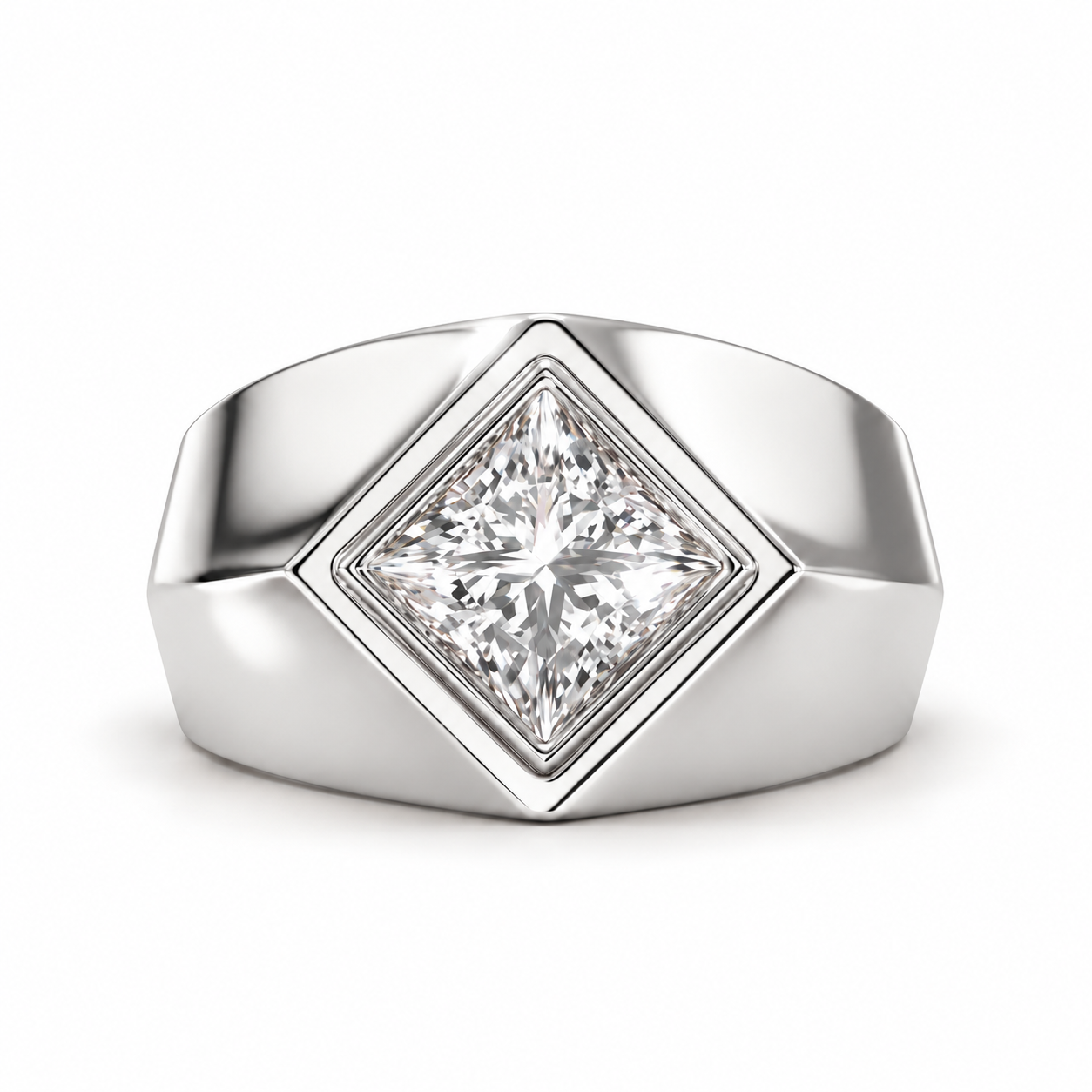 Princess Cut Solitaire Yellow Gold-Tone Geometric Signet Ring