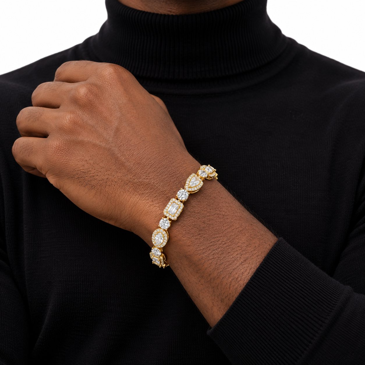 Iced Out Mixed Cut Halo Link Bracelet | Custom Hip Hop Jewelry