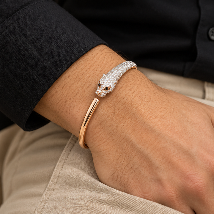 Pavé Jaguar Head Open Cuff Bracelet