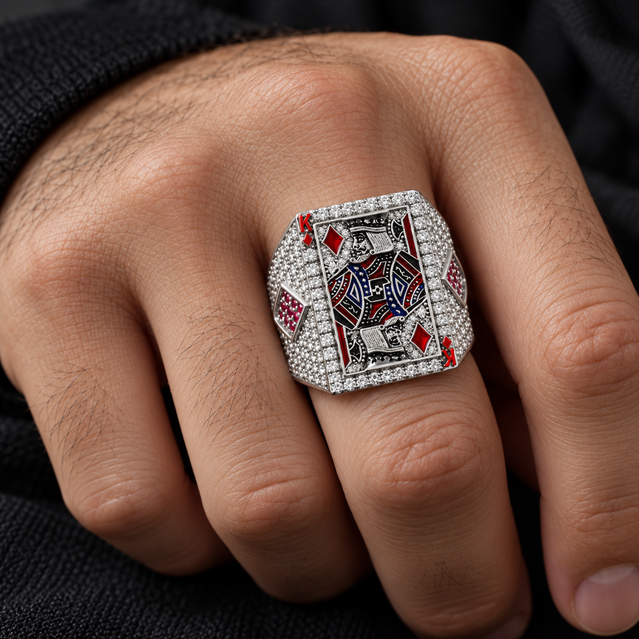 King of Diamonds Playing Card Iced Out Hip Hop Statement Ring