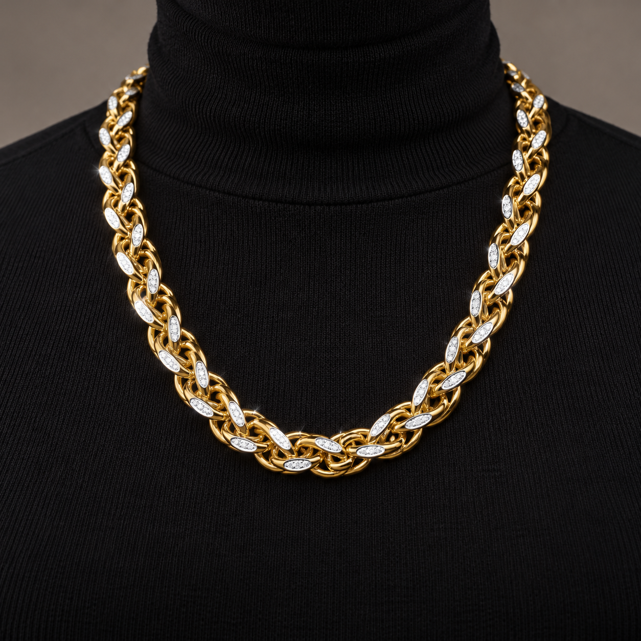 Men’s Pavé Leaf Accent Interwoven Link Chain Necklace