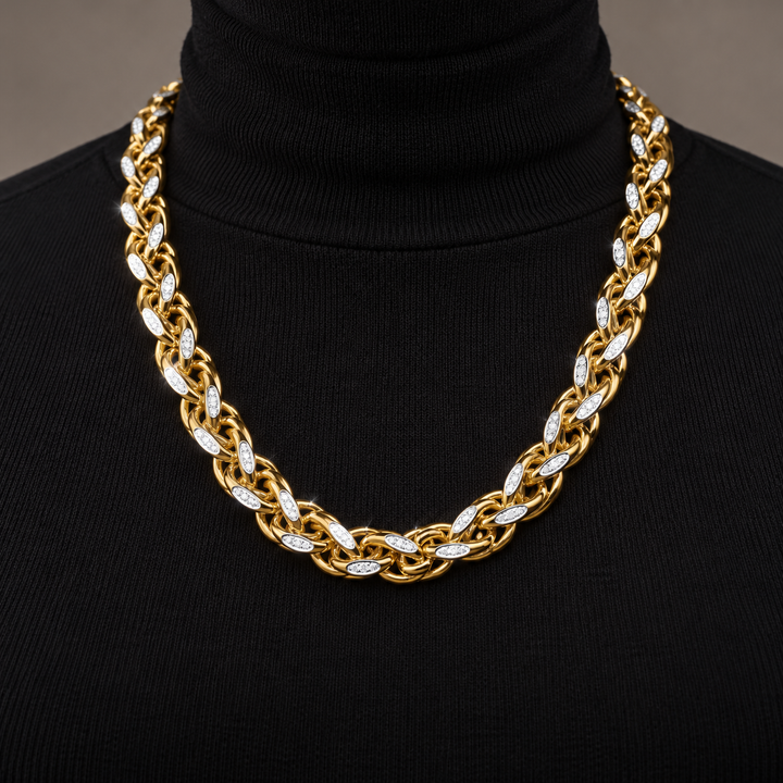 Men’s Pavé Leaf Accent Interwoven Link Chain Necklace