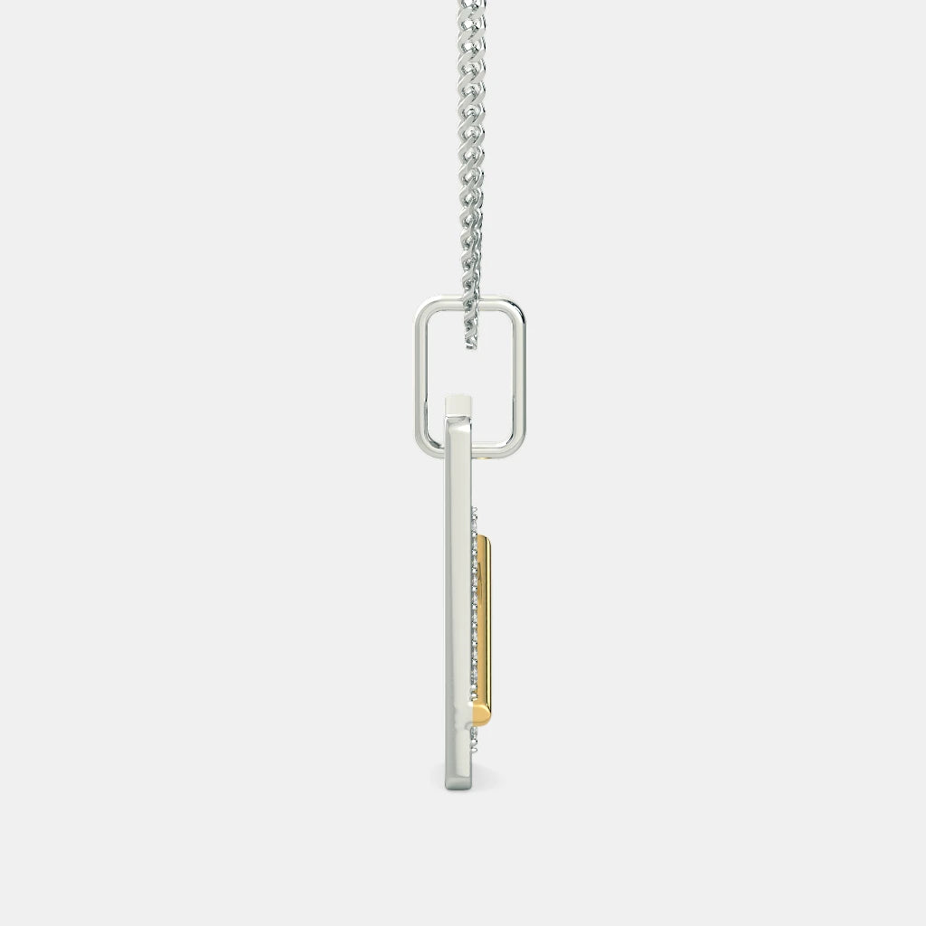 Two-Tone Diagonal Diamond Dog Tag Pendant