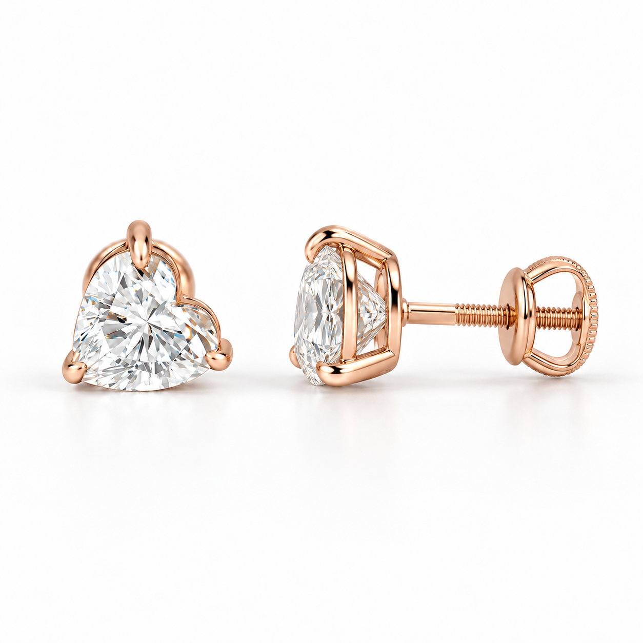 Heart-Shaped Solitaire Stud Earrings in Rose Gold Tone