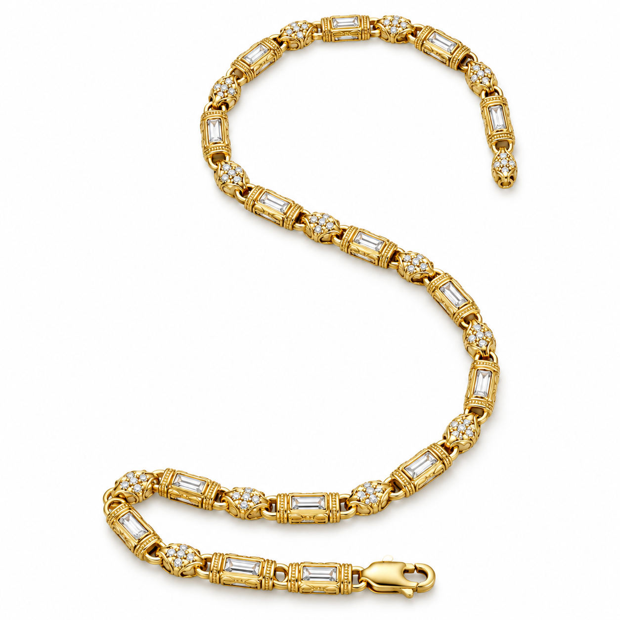 Gold-Tone Baguette-Style Floral Pavé Link Statement Necklace