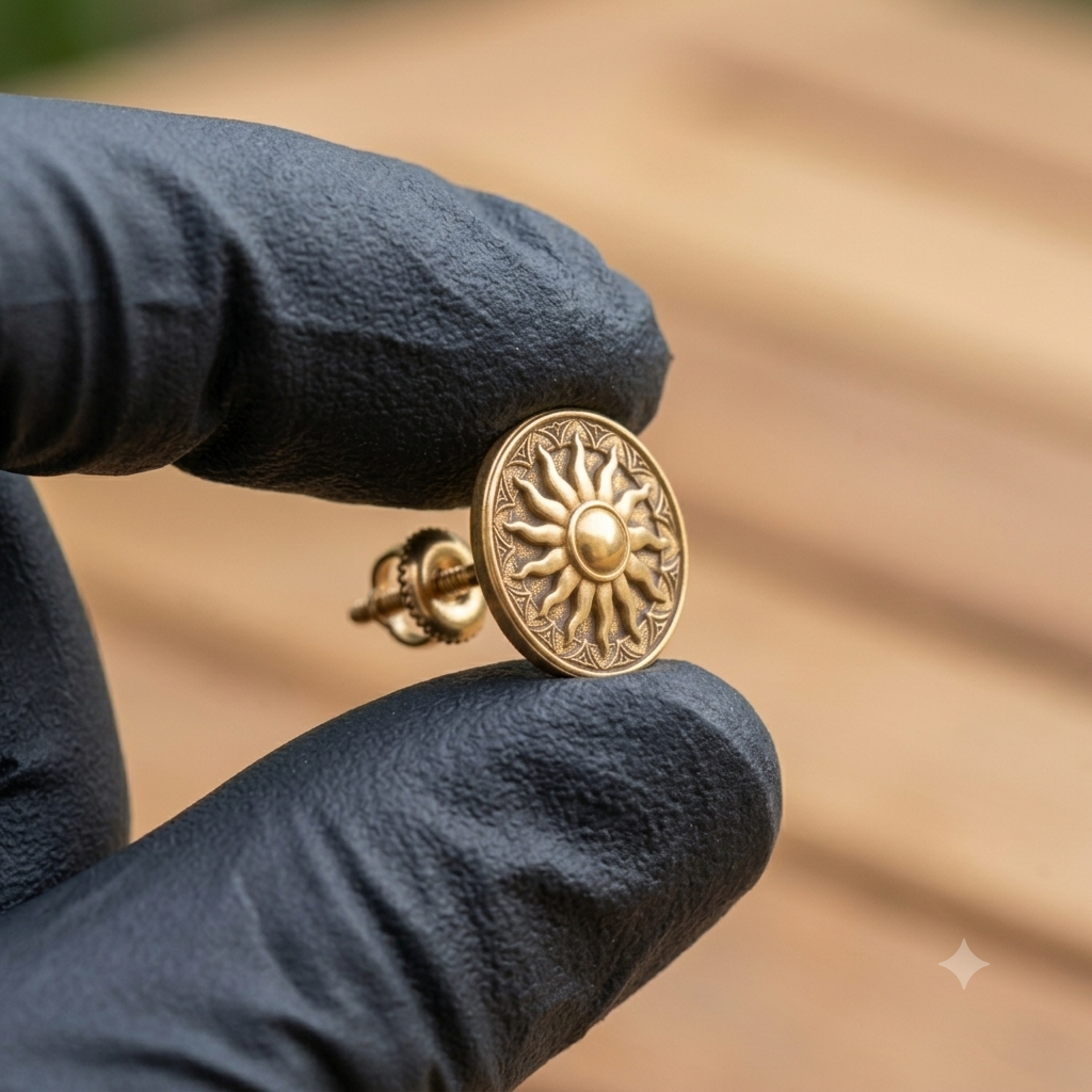 Gold Sun Medallion Screw Back Studs for Men | Minimalist