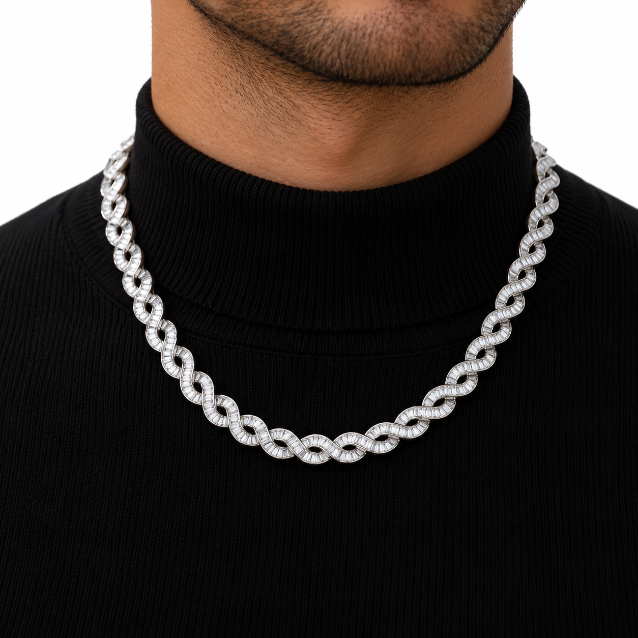 Custom Iced Out Baguette Infinity Link Chain Necklace