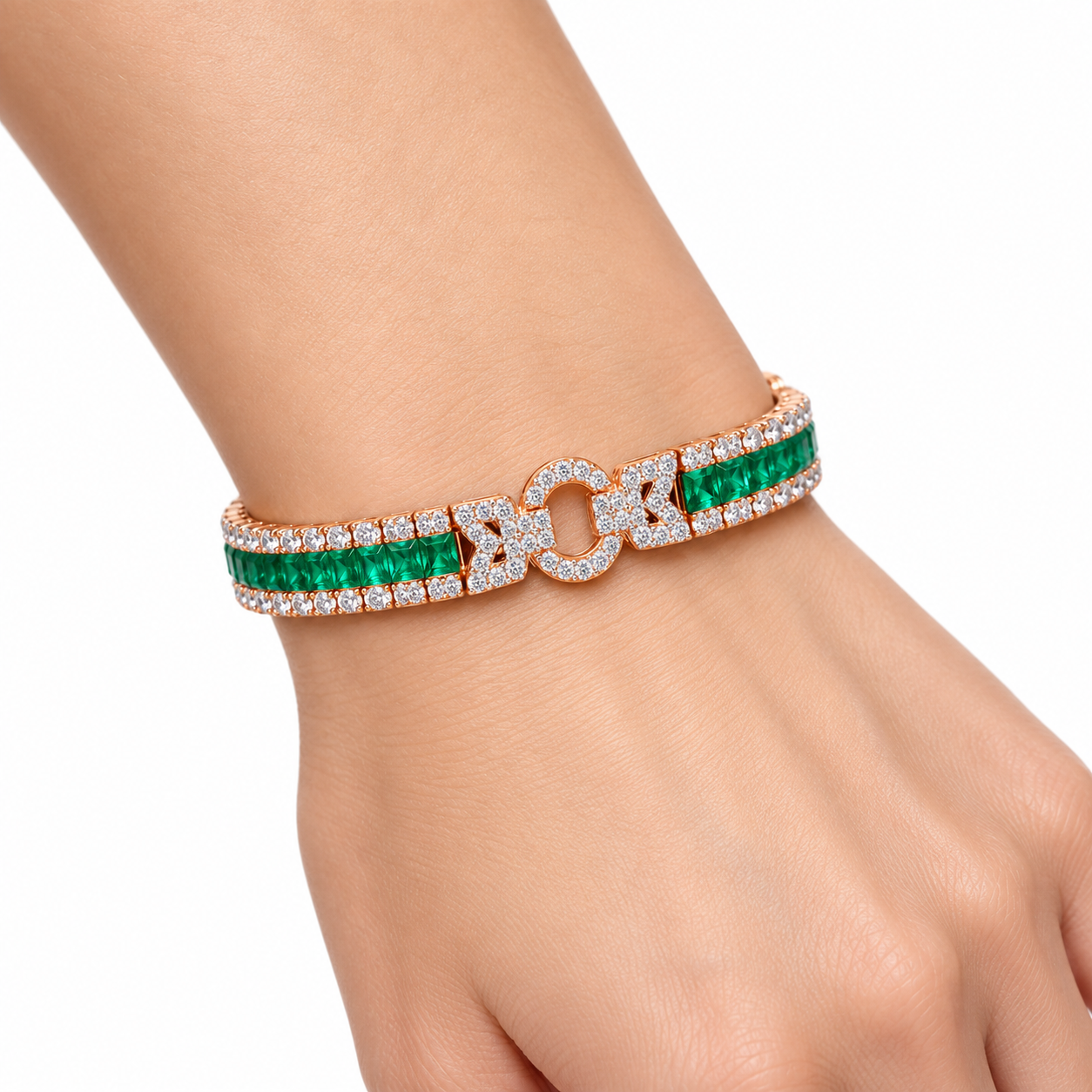 Custom Green Gemstone Geometric Bracelet | Made to Order