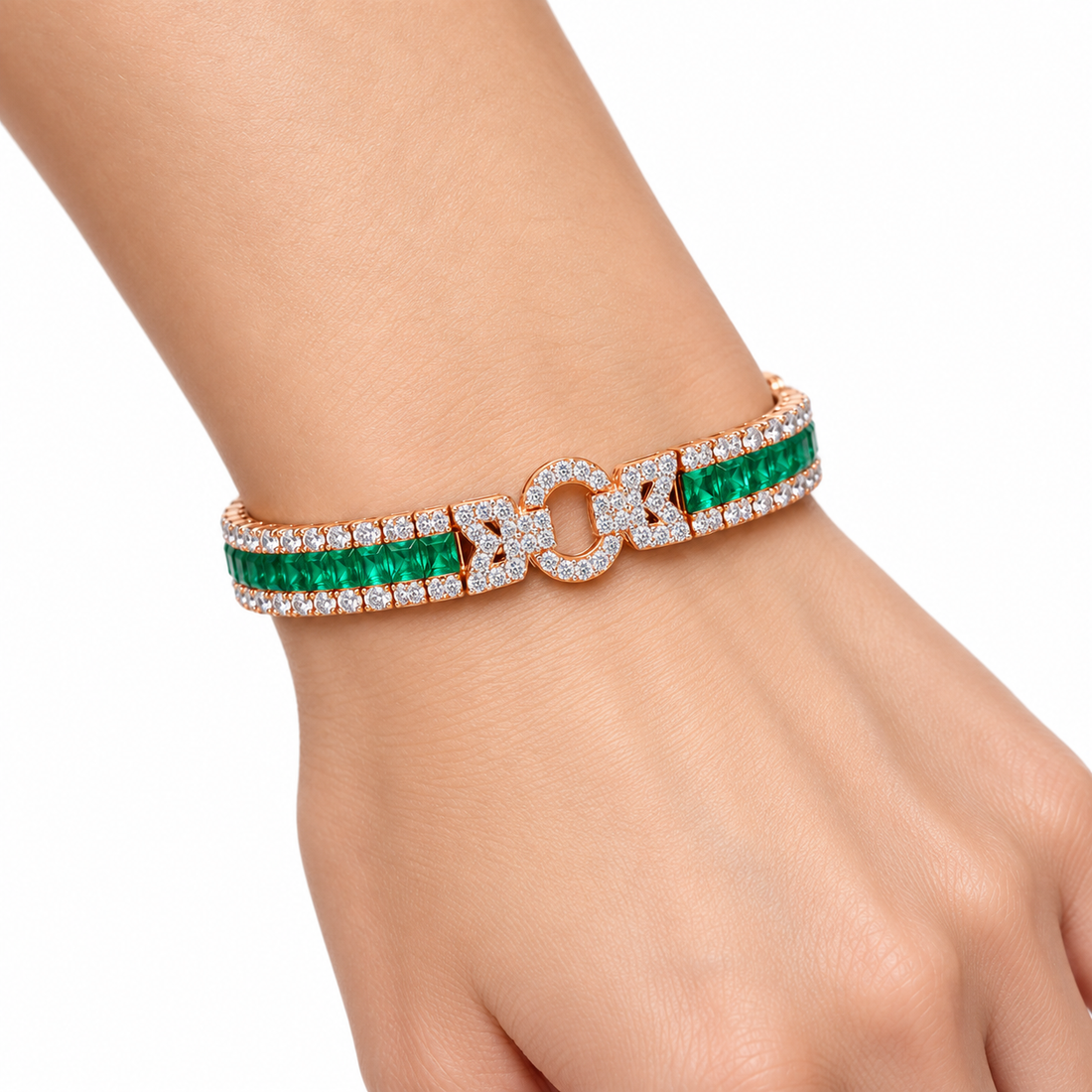 Custom Green Gemstone Geometric Bracelet | Made to Order