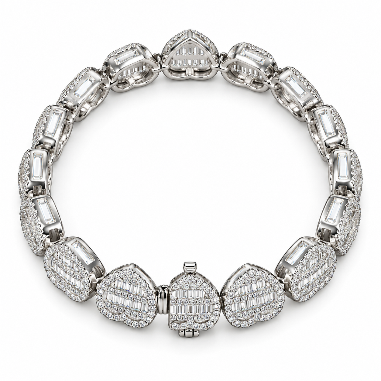 Iced Out Heart Link Baguette Bracelet | Custom Hip Hop Jewelry